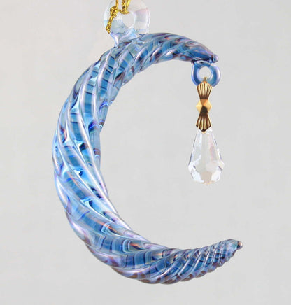 Small Crescent Moon Glass Ornament - Blue - Tampa Home & Garden Store