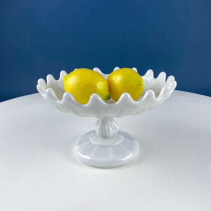 Small Milk Glass Footed Fruit or Candy Bowl with Scalloped Edge. Home Dining Room Kitchen Decor. White Serving Dish. Collectible Milk Glass. - Tampa Home & Garden Store