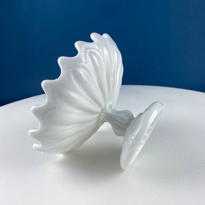 Small Milk Glass Footed Fruit or Candy Bowl with Scalloped Edge. Home Dining Room Kitchen Decor. White Serving Dish. Collectible Milk Glass. - Tampa Home & Garden Store