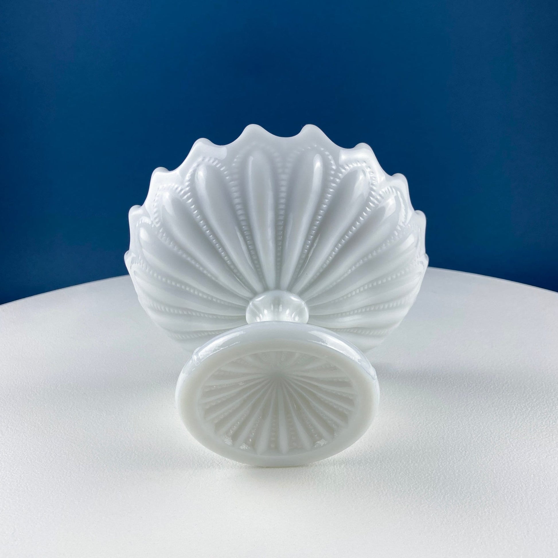 Small Milk Glass Footed Fruit or Candy Bowl with Scalloped Edge. Home Dining Room Kitchen Decor. White Serving Dish. Collectible Milk Glass. - Tampa Home & Garden Store