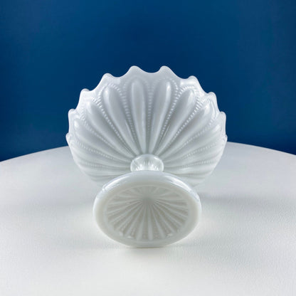 Small Milk Glass Footed Fruit or Candy Bowl with Scalloped Edge. Home Dining Room Kitchen Decor. White Serving Dish. Collectible Milk Glass. - Tampa Home & Garden Store