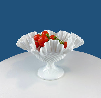 Small Milk Glass Footed Fruit or Candy Bowl with Scalloped Edge. Home Dining Room Kitchen Decor. White Serving Dish. Collectible Milk Glass. - Tampa Home & Garden Store
