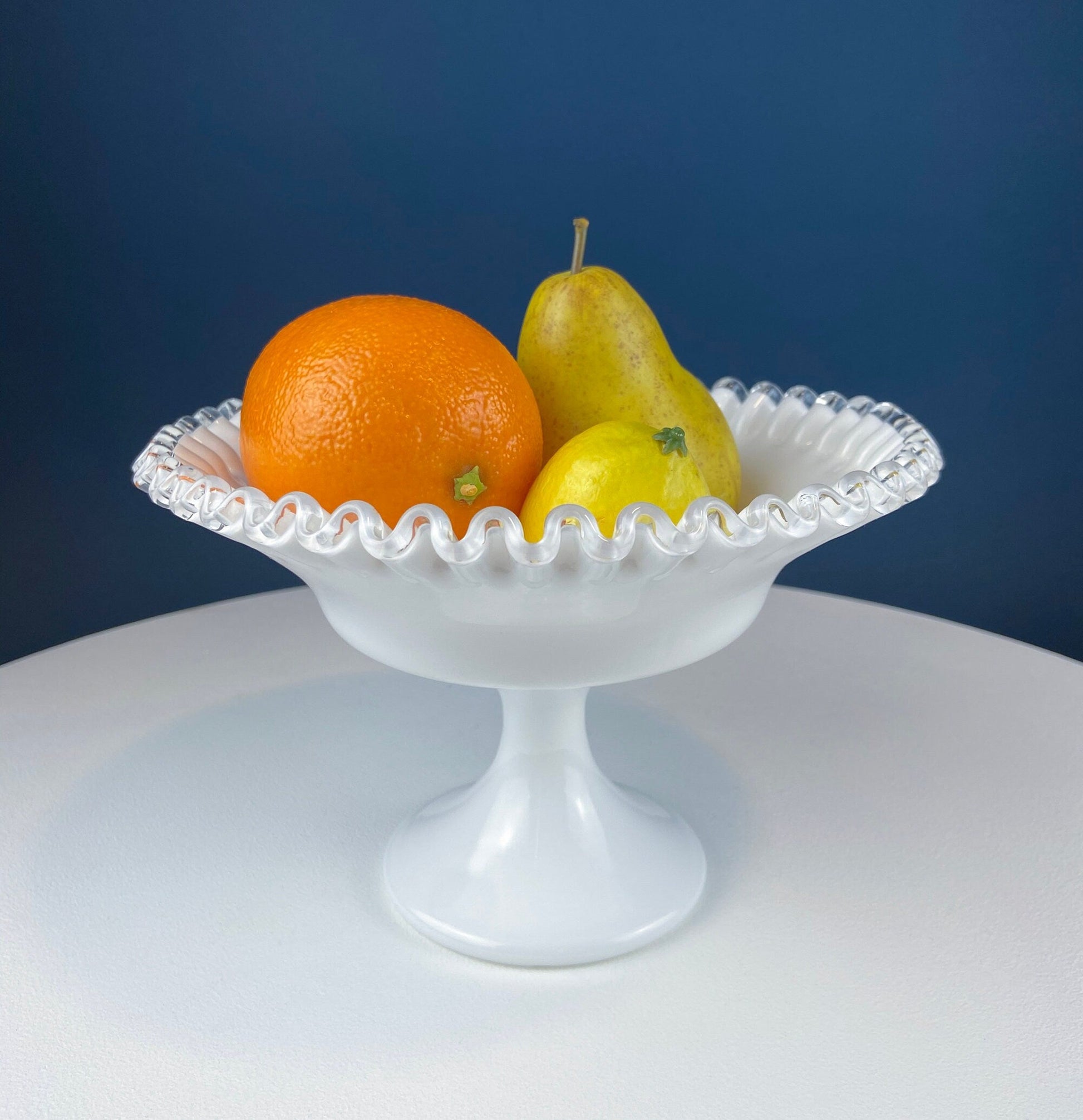 Small Milk Glass Footed Fruit or Candy Bowl with Scalloped Edge. Home Dining Room Kitchen Decor. White Serving Dish. Collectible Milk Glass. - Tampa Home & Garden Store