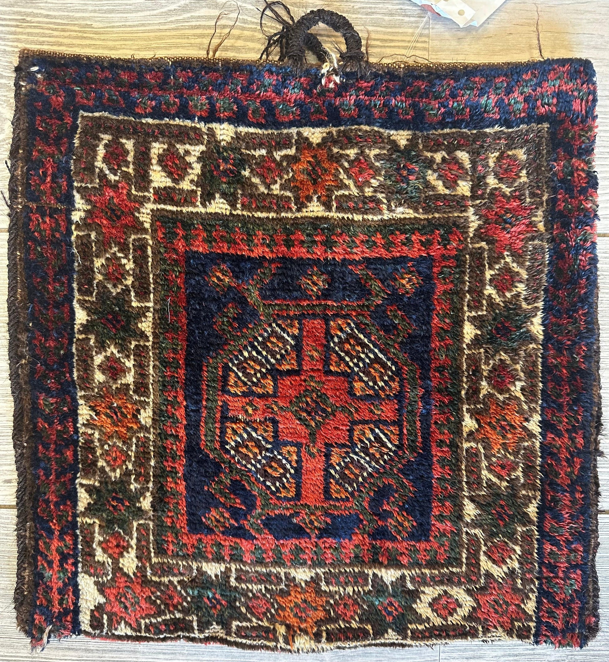 Small Vintage Kurdish Circa 1950s Wool on Wool Complete Bag - 14" X 14" - Tampa Home & Garden Store