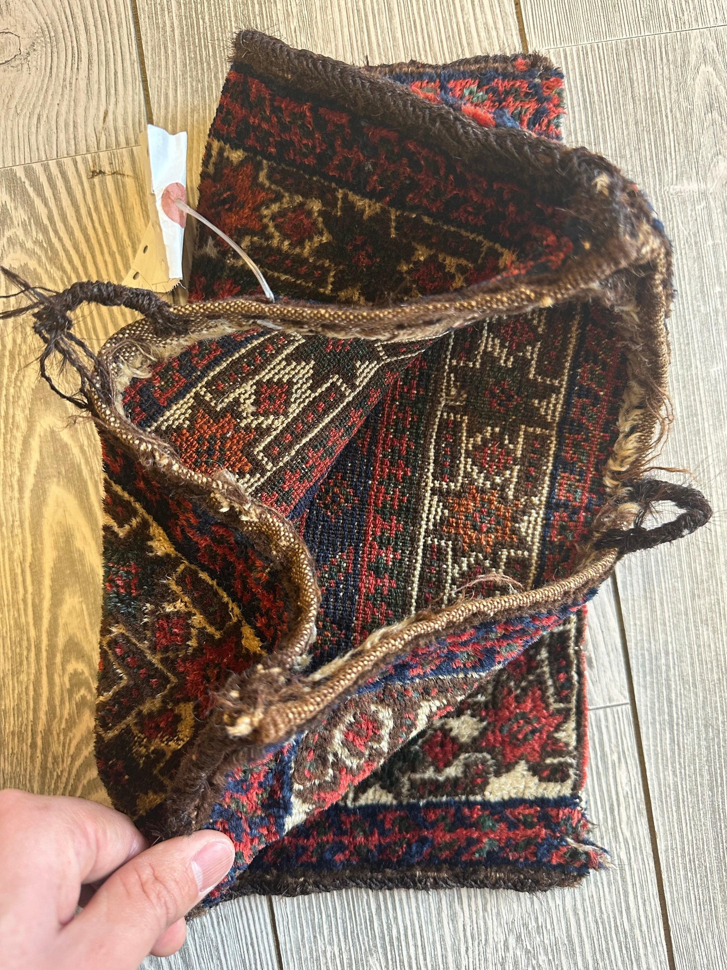 Small Vintage Kurdish Circa 1950s Wool on Wool Complete Bag - 14" X 14" - Tampa Home & Garden Store