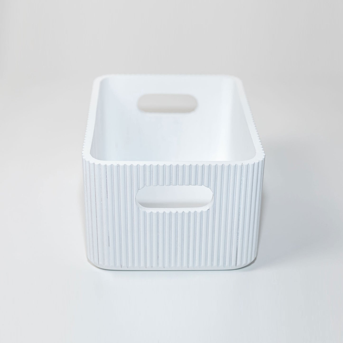 Wooden Ribbed Bins – White