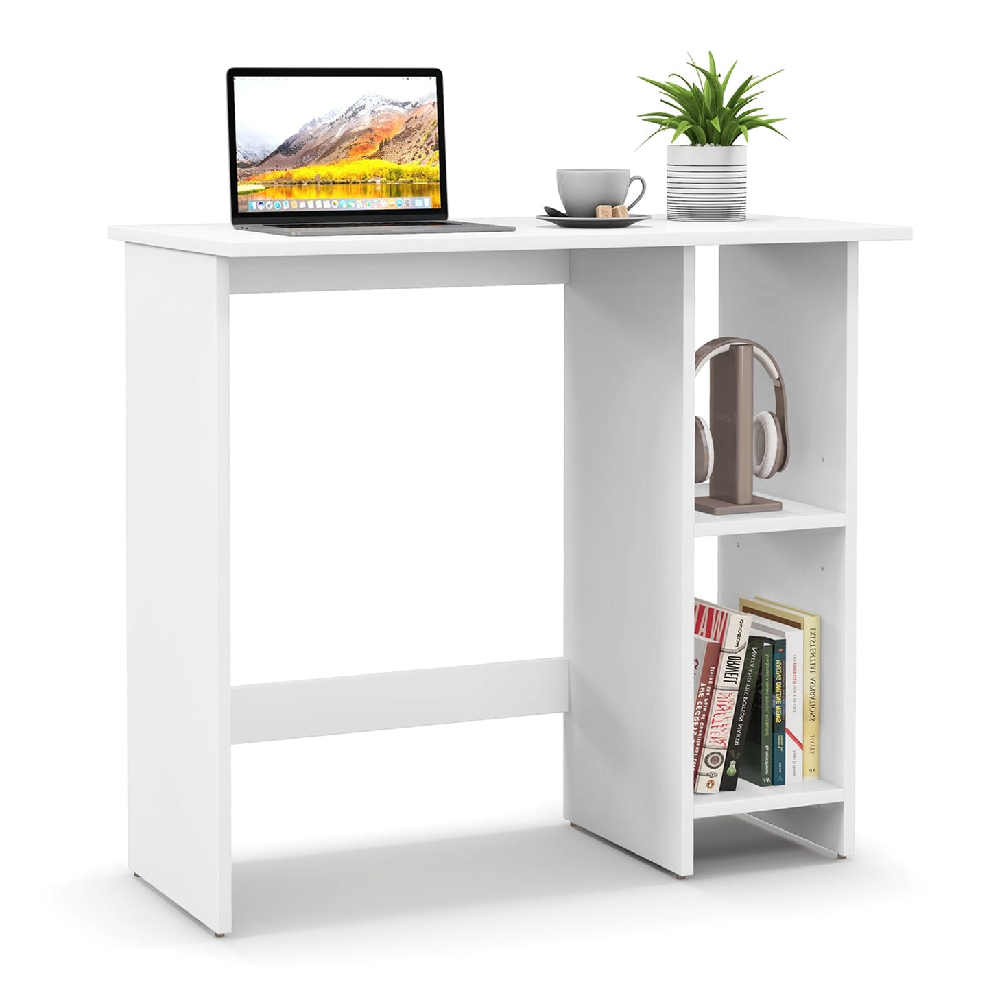 Escritorio Pequeño para Computadora con Almacenamiento y Estante Ajustable - Blanco