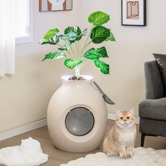 Smart Plant Cat Litter Box with Electronic Odor Removal & Sterilization-Beige - Tampa Home & Garden Store