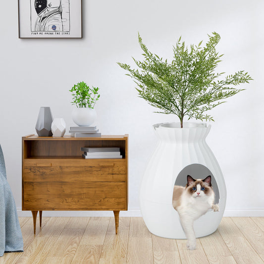 Smart Plant Cat Litter Box with Electronic Odor Removal and Sterilization-White - Tampa Home & Garden Store