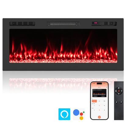 Smart WiFi Electric Fireplace Wall Mounted & Recessed 750W/1500W Heater