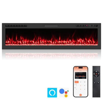 Smart WiFi Electric Fireplace Wall Mounted & Recessed 750W/1500W Heater