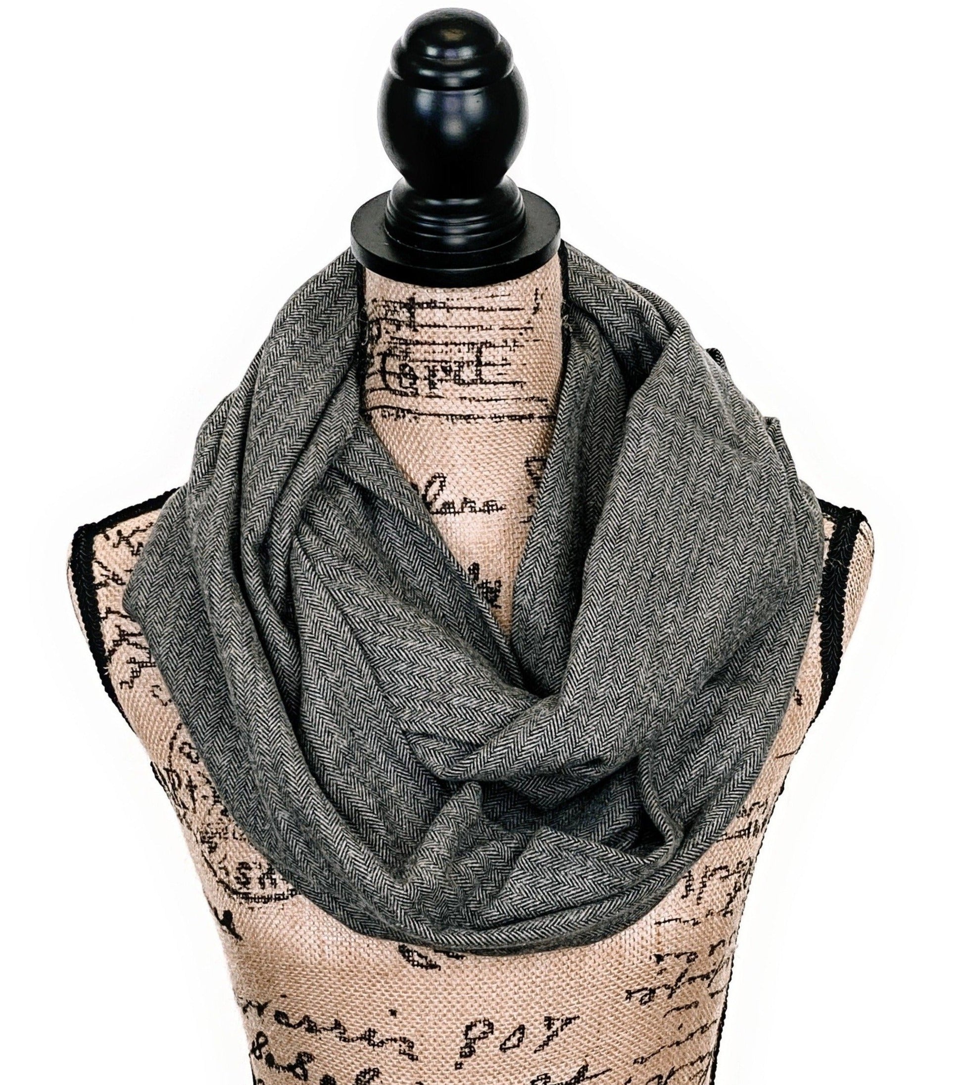 Smokey Gray and Black Herringbone Medium Weight Flannel Scarf - Tampa Home & Garden Store