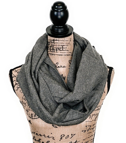 Smokey Gray and Black Herringbone Medium Weight Flannel Scarf - Tampa Home & Garden Store