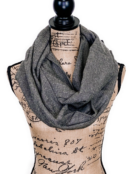 Smokey Gray and Black Herringbone Medium Weight Flannel Scarf - Tampa Home & Garden Store