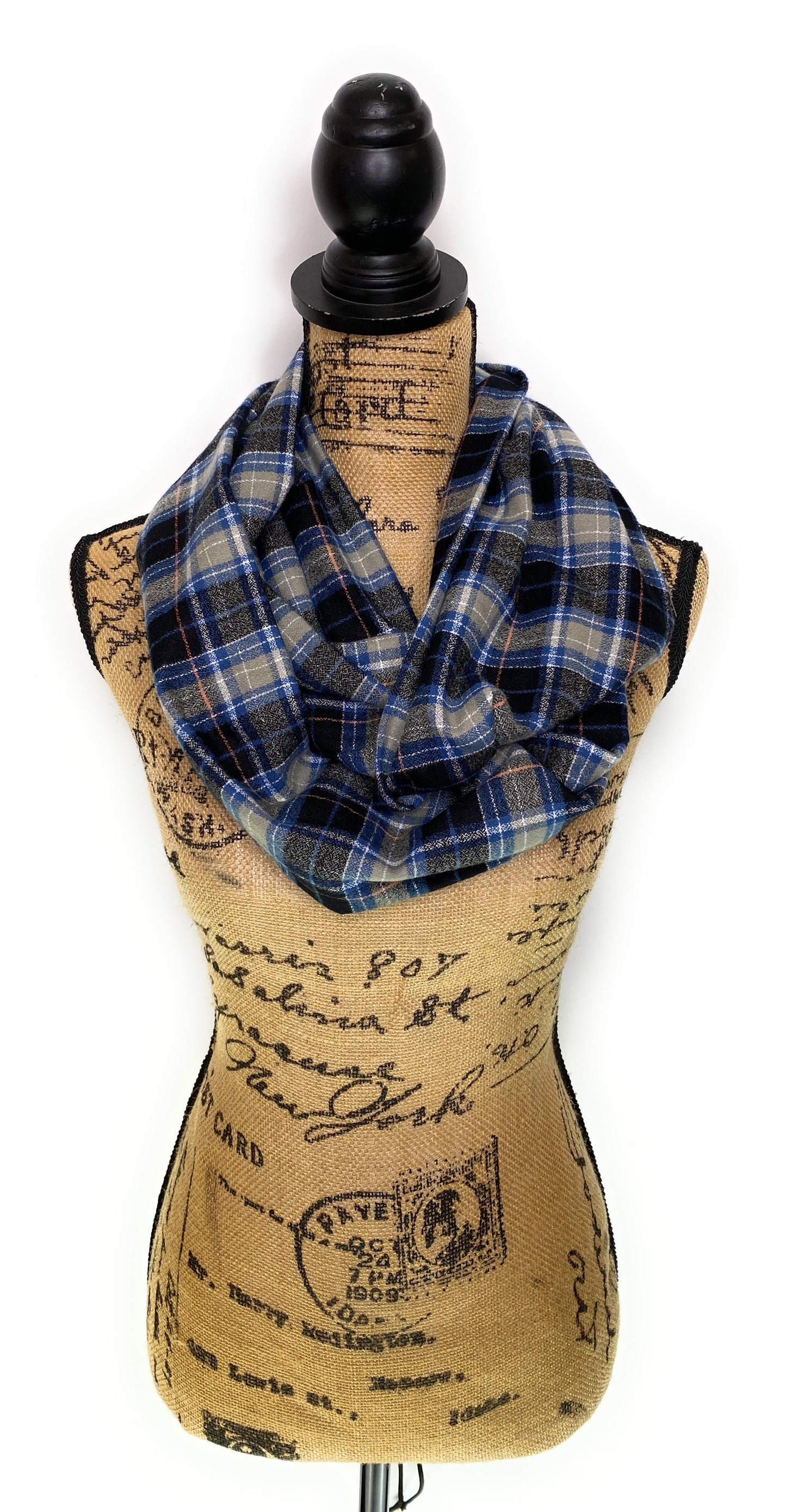 Smokey Grey, Dusty Blue, Black, and White Luxe Collection Plaid Infinity and Blanket Scarves - Tampa Home & Garden Store