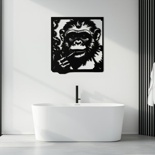Smoking Chimpanzee Metal Wall Art – Cool Monkey Black Metal Wall Decor for Home- KAF513 - Tampa Home & Garden Store