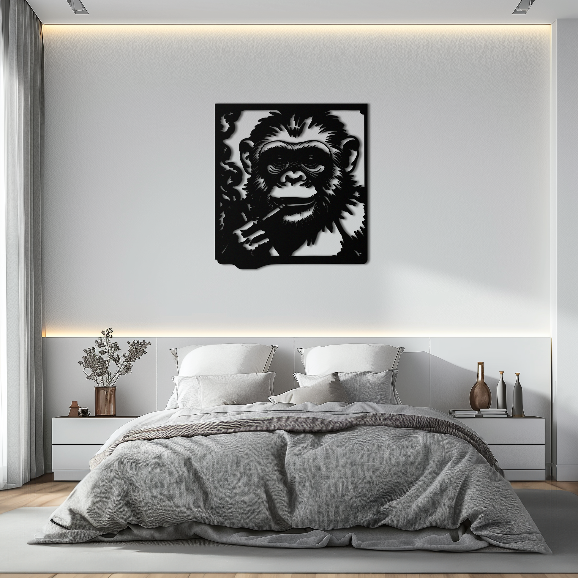 Smoking Chimpanzee Metal Wall Art – Cool Monkey Black Metal Wall Decor for Home- KAF513 - Tampa Home & Garden Store