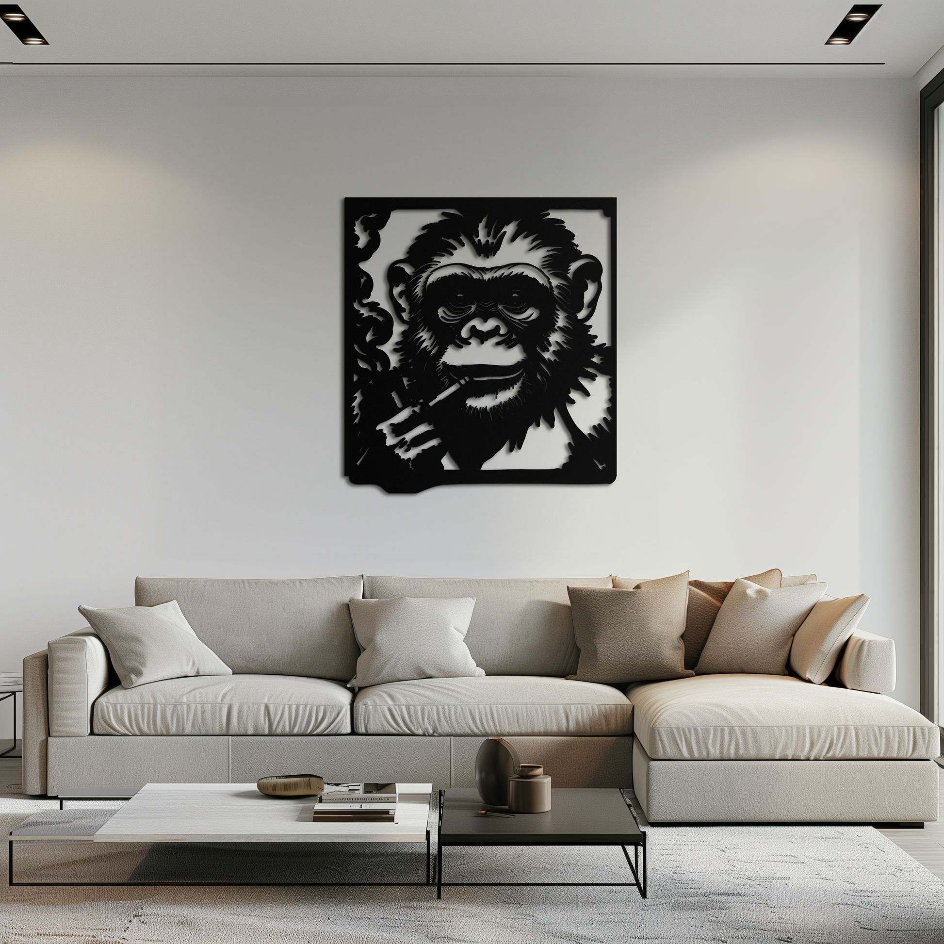 Smoking Chimpanzee Metal Wall Art – Cool Monkey Black Metal Wall Decor for Home- KAF513 - Tampa Home & Garden Store