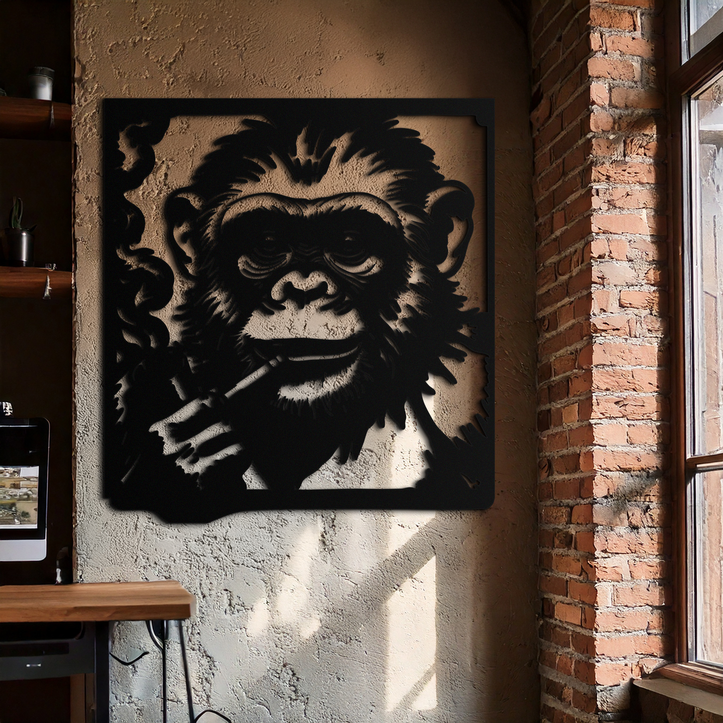 Smoking Chimpanzee Metal Wall Art – Cool Monkey Black Metal Wall Decor for Home- KAF513 - Tampa Home & Garden Store