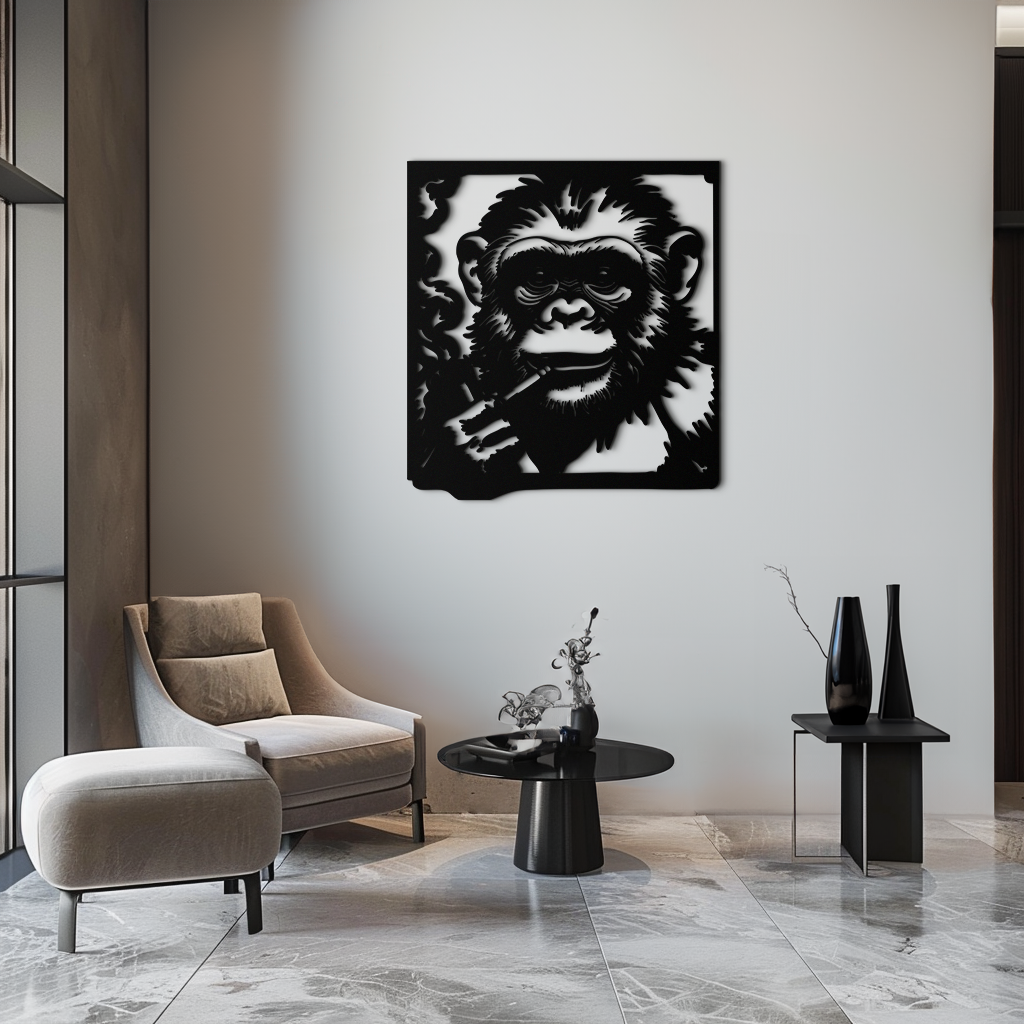Smoking Chimpanzee Metal Wall Art – Cool Monkey Black Metal Wall Decor for Home- KAF513 - Tampa Home & Garden Store
