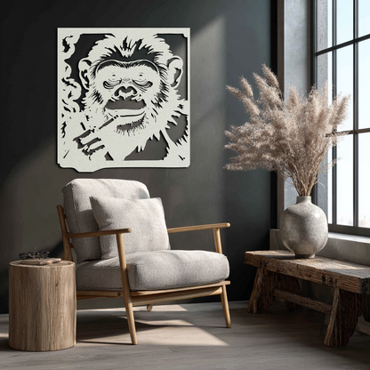 Smoking Chimpanzee Metal Wall Art – Cool Monkey Black Metal Wall Decor for Home- KAF513 - Tampa Home & Garden Store