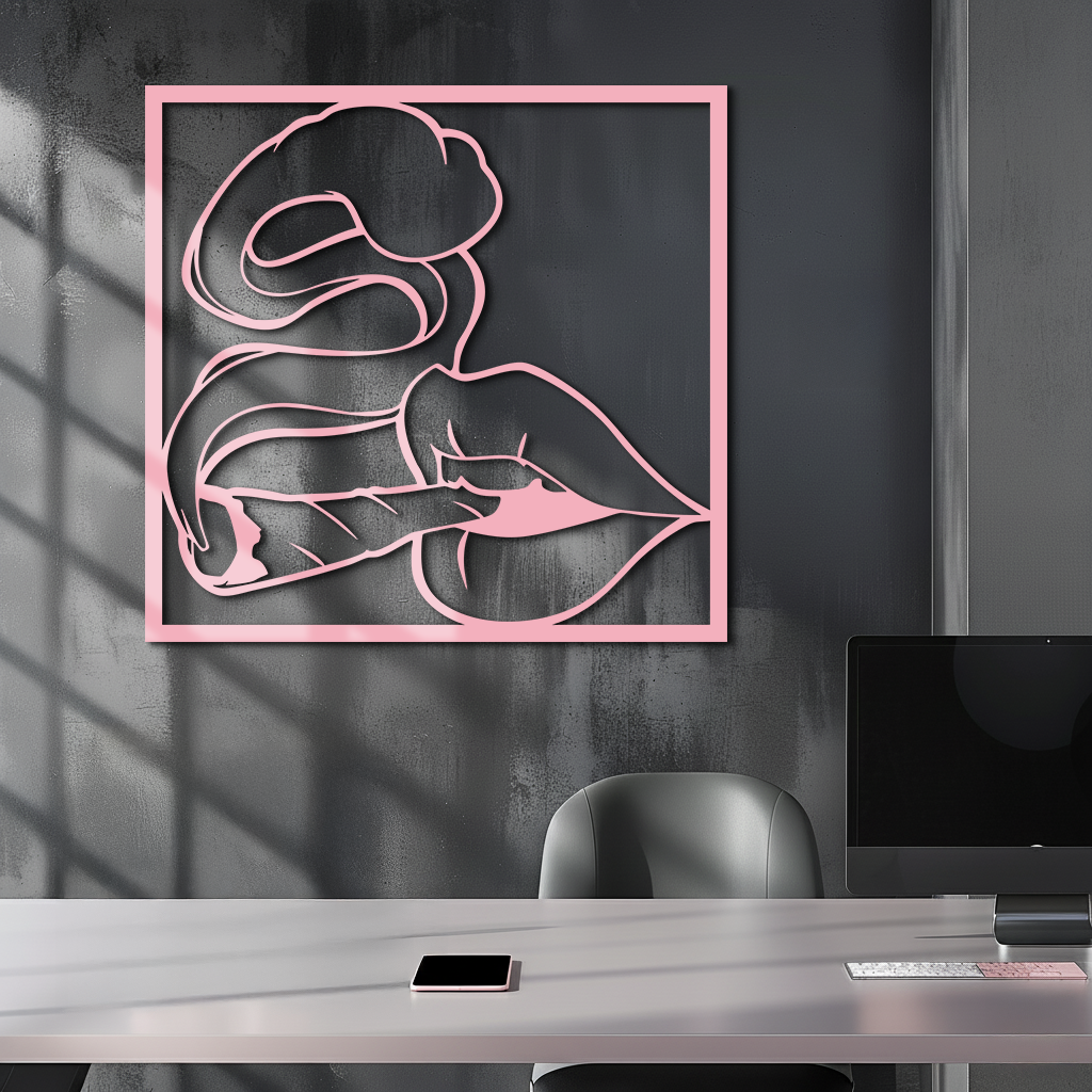Smoking Lips Silhouette Modern Wall Art – Pink Metal Décor - KAFGP181 - Tampa Home & Garden Store