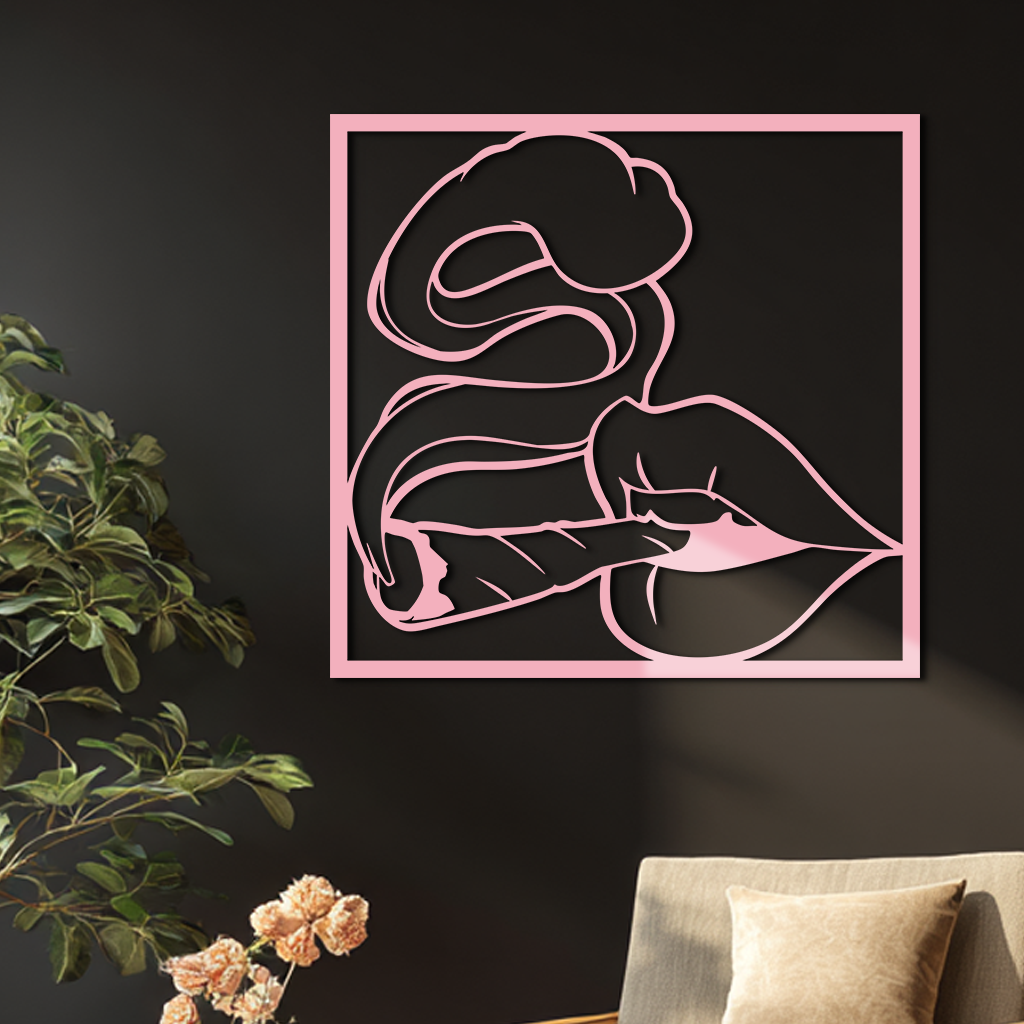 Smoking Lips Silhouette Modern Wall Art – Pink Metal Décor - KAFGP181 - Tampa Home & Garden Store