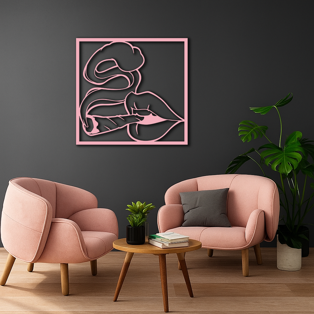 Smoking Lips Silhouette Modern Wall Art – Pink Metal Décor - KAFGP181 - Tampa Home & Garden Store