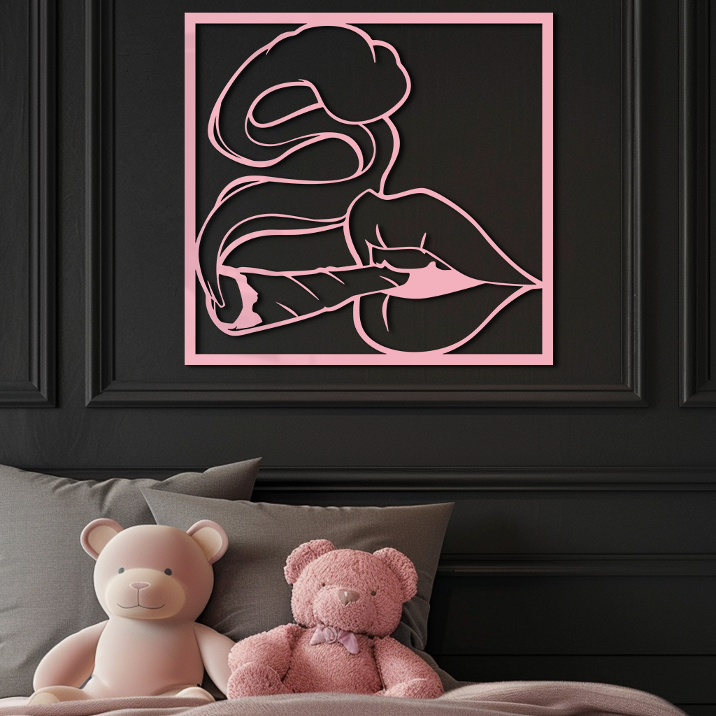 Smoking Lips Silhouette Modern Wall Art – Pink Metal Décor - KAFGP181 - Tampa Home & Garden Store