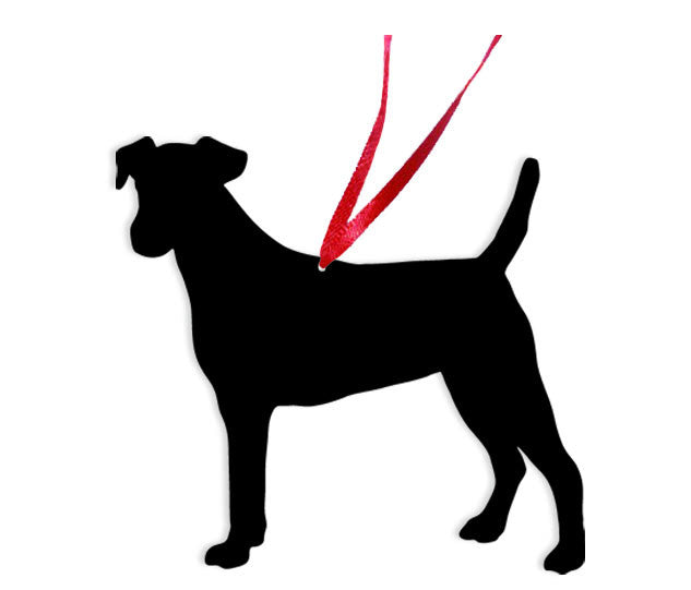Smooth Fox Terrier Plant Stake Rustica Ornamentals black metal silhouette with red ribbon on Tampa Home & Garden Store