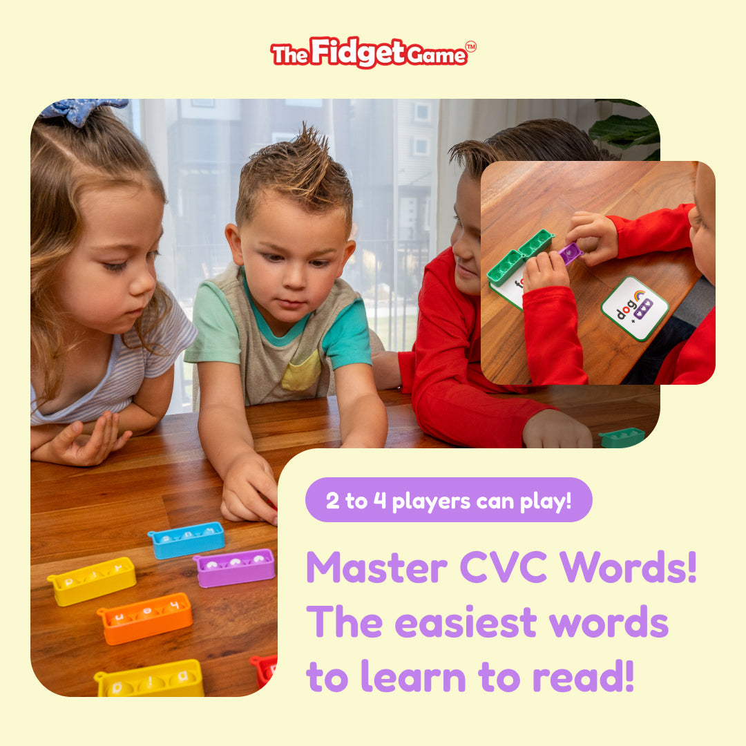 Sneaky Elves educational toy by The Fidget Games; kids play with bright letter blocks on a table on Tampa Home & Garden Store