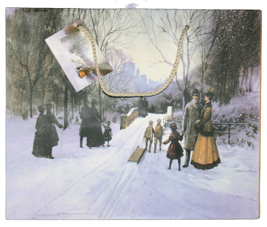 Snow Day Gift Bag Central Park with cream braided handle and winter scene artwork on Tampa Home & Garden Store