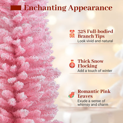 Snow Flocked 7 FT Artificial Pink Xmas Tree with 635 Branch Tips