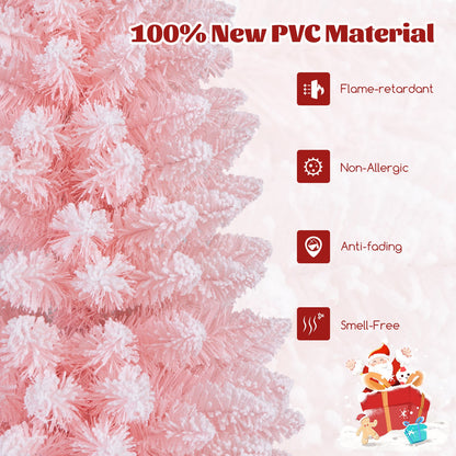 Snow Flocked 7 FT Artificial Pink Xmas Tree with 635 Branch Tips