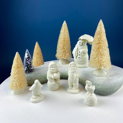 Snowbabies Playing with Snowman & Birds. "Jolly Friends Forevermore" by Dept. 56. White Porcelain Figurines Celebrating Friendship. Kids Rm. - Tampa Home & Garden Store