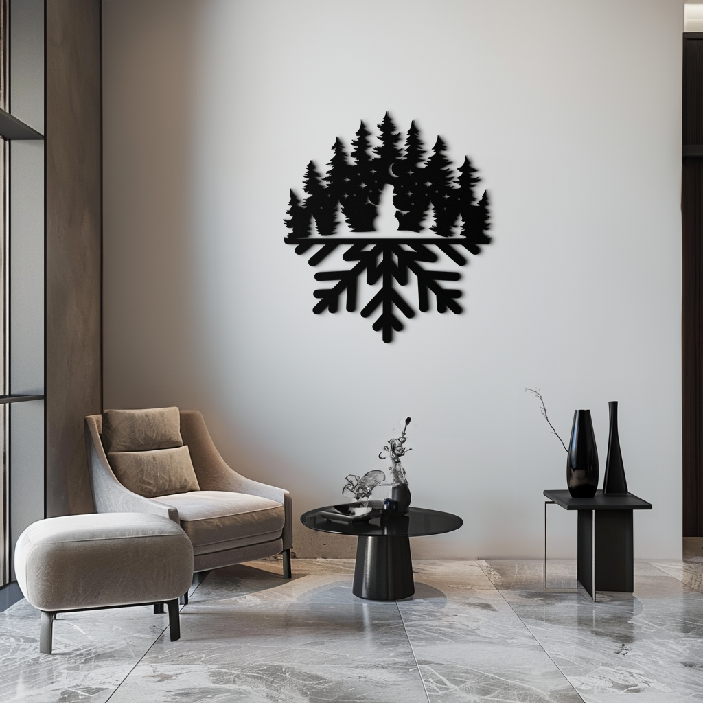 Snowflake Forest Metal Wall Art - Winter Tree Silhouette Home Decor- KAF303 - Tampa Home & Garden Store