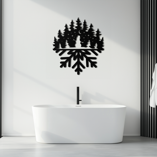 Snowflake Forest Metal Wall Art - Winter Tree Silhouette Home Decor- KAF303 - Tampa Home & Garden Store