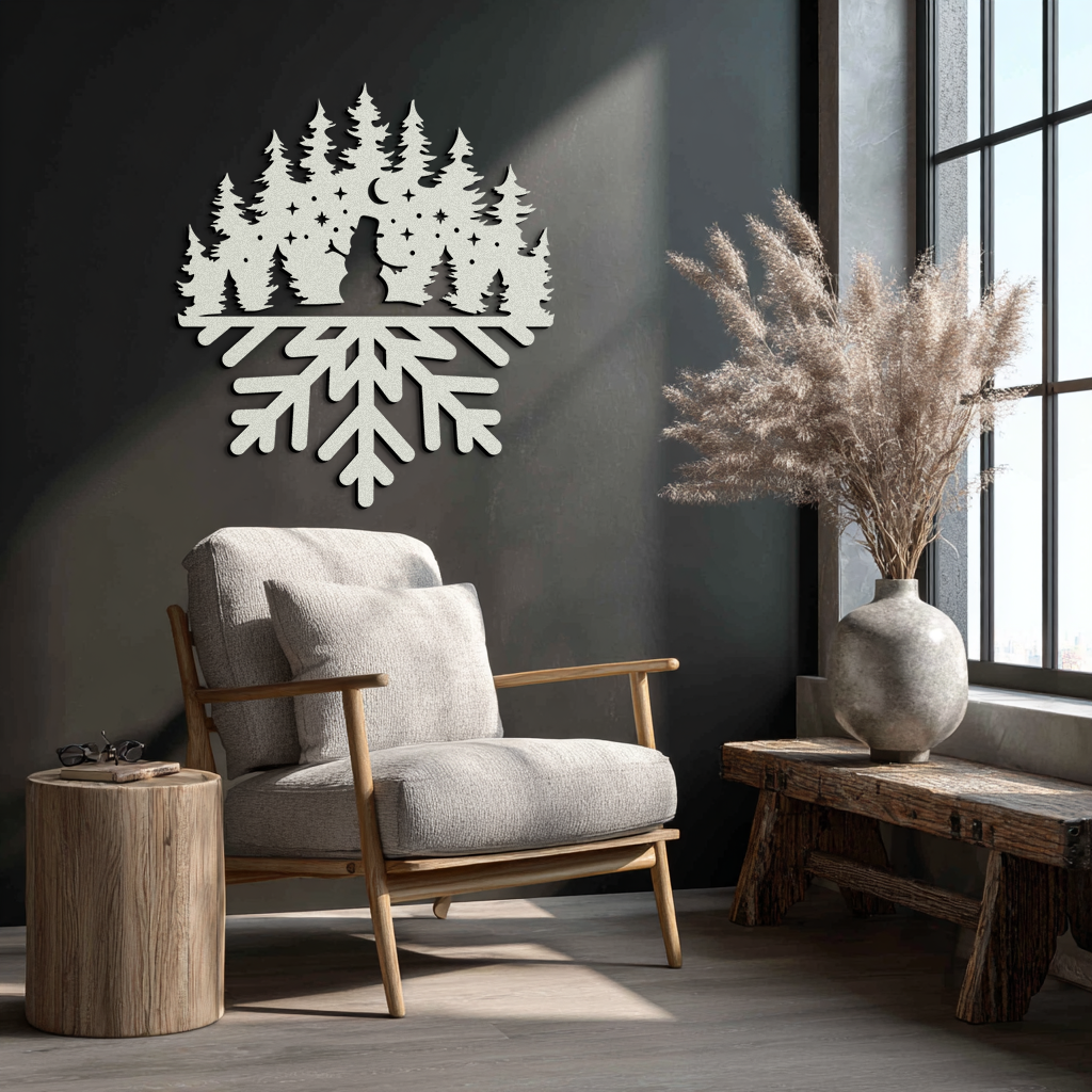 Snowflake Forest Metal Wall Art - Winter Tree Silhouette Home Decor- KAF303 - Tampa Home & Garden Store