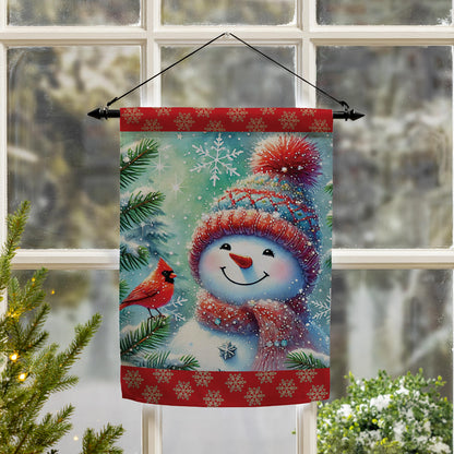 Snowman With Cardinal Friend Suede Garden Flag - Tampa Home & Garden Store