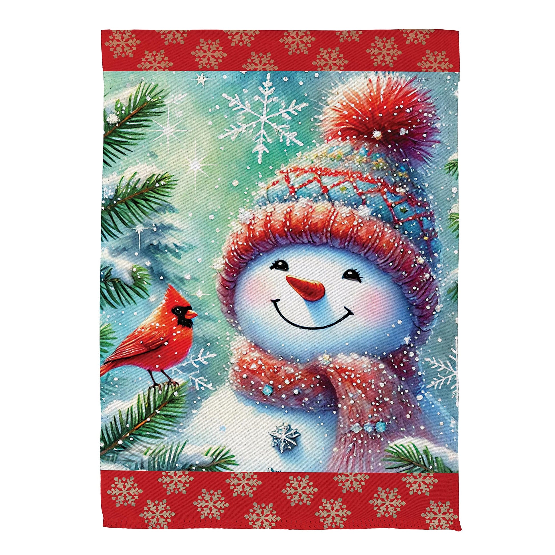 Snowman With Cardinal Friend Suede Garden Flag - Tampa Home & Garden Store