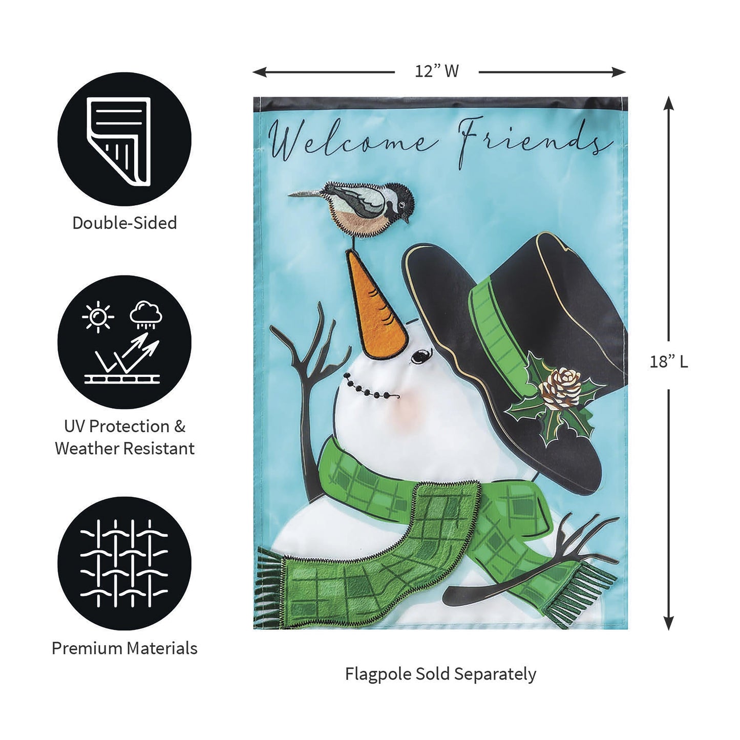 Snowman and Chickadee Applique Garden Flag - Tampa Home & Garden Store
