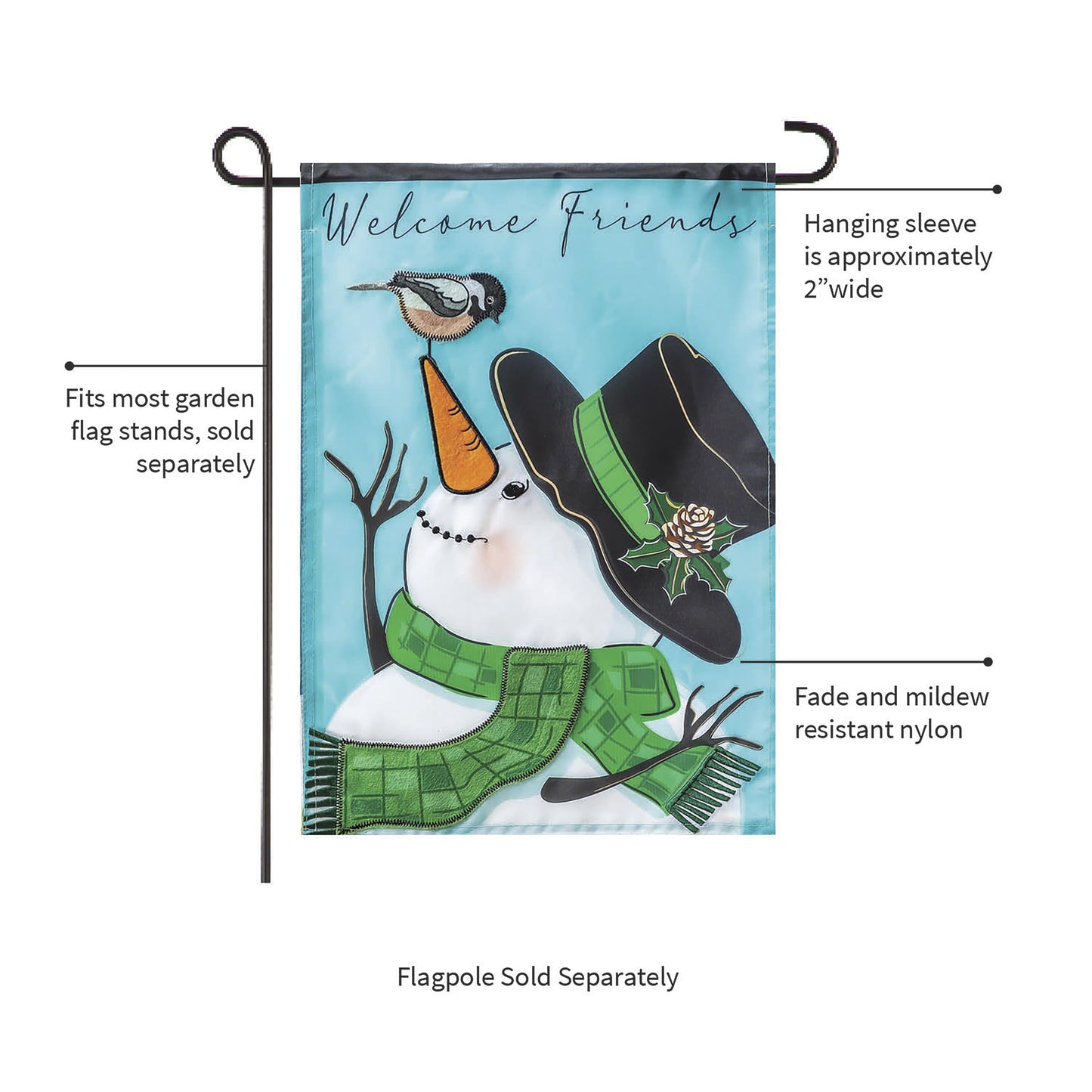 Snowman and Chickadee Applique Garden Flag - Tampa Home & Garden Store