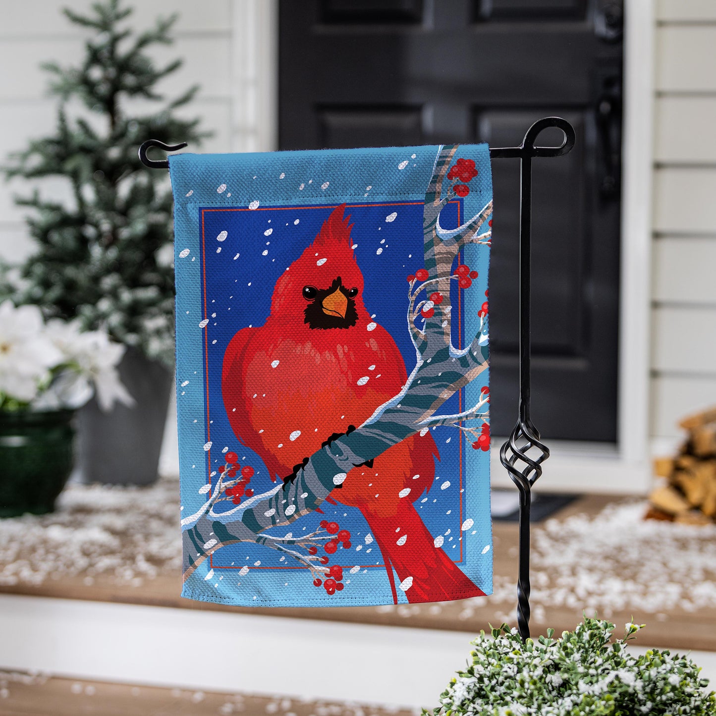Snowy Cardinal Burlap Garden Flag - Tampa Home & Garden Store