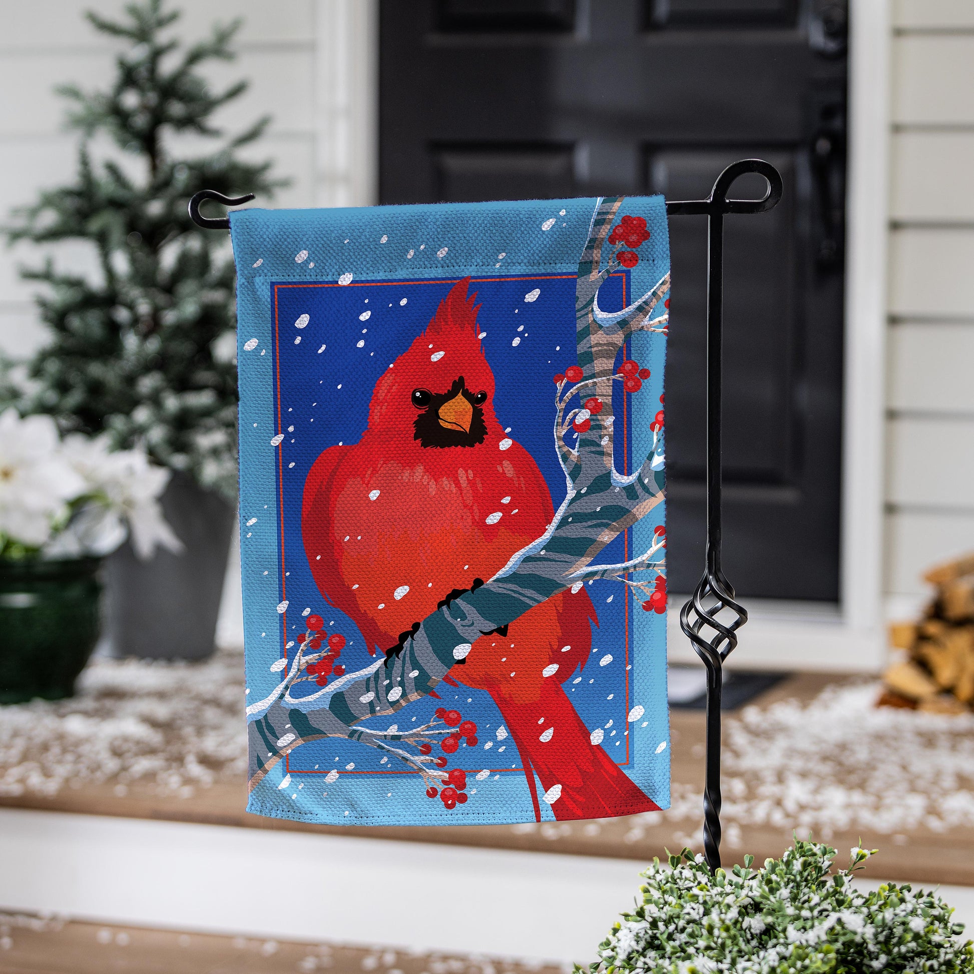 Snowy Cardinal Burlap Garden Flag - Tampa Home & Garden Store