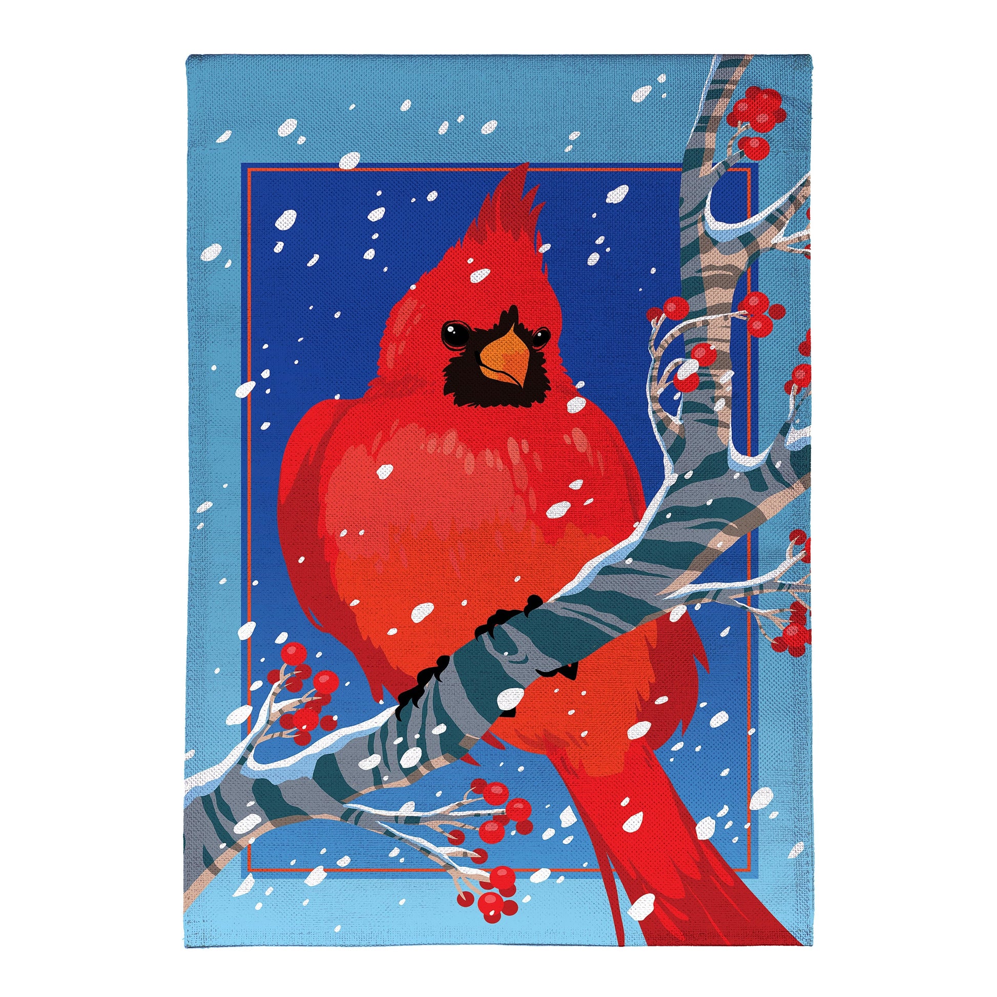 Snowy Cardinal Burlap House Flag - Tampa Home & Garden Store
