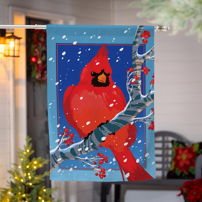 Snowy Cardinal Burlap House Flag - Tampa Home & Garden Store