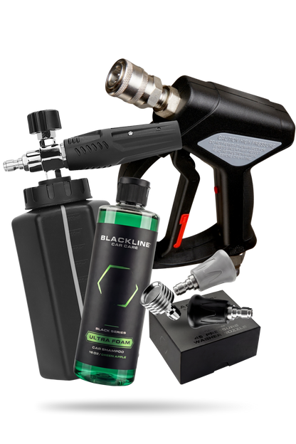 BLACKLINE Snub-Nose Pressure Washer Gun with black handle and brass nozzle; Ultra Foam shampoo bottle on Tampa Home & Garden Store