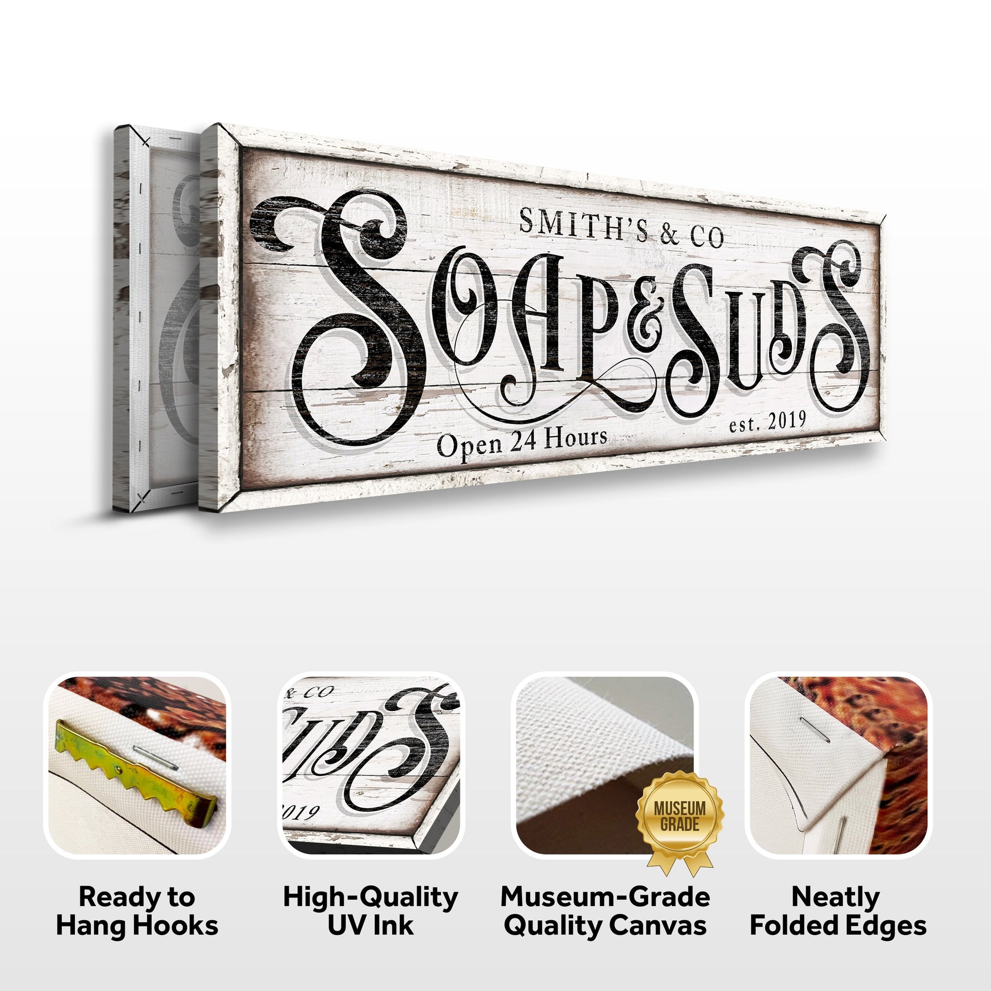 Personalized Soap And Suds Laundry Sign canvas by Tailored Canvases, whitewashed wood on Tampa Home & Garden Store