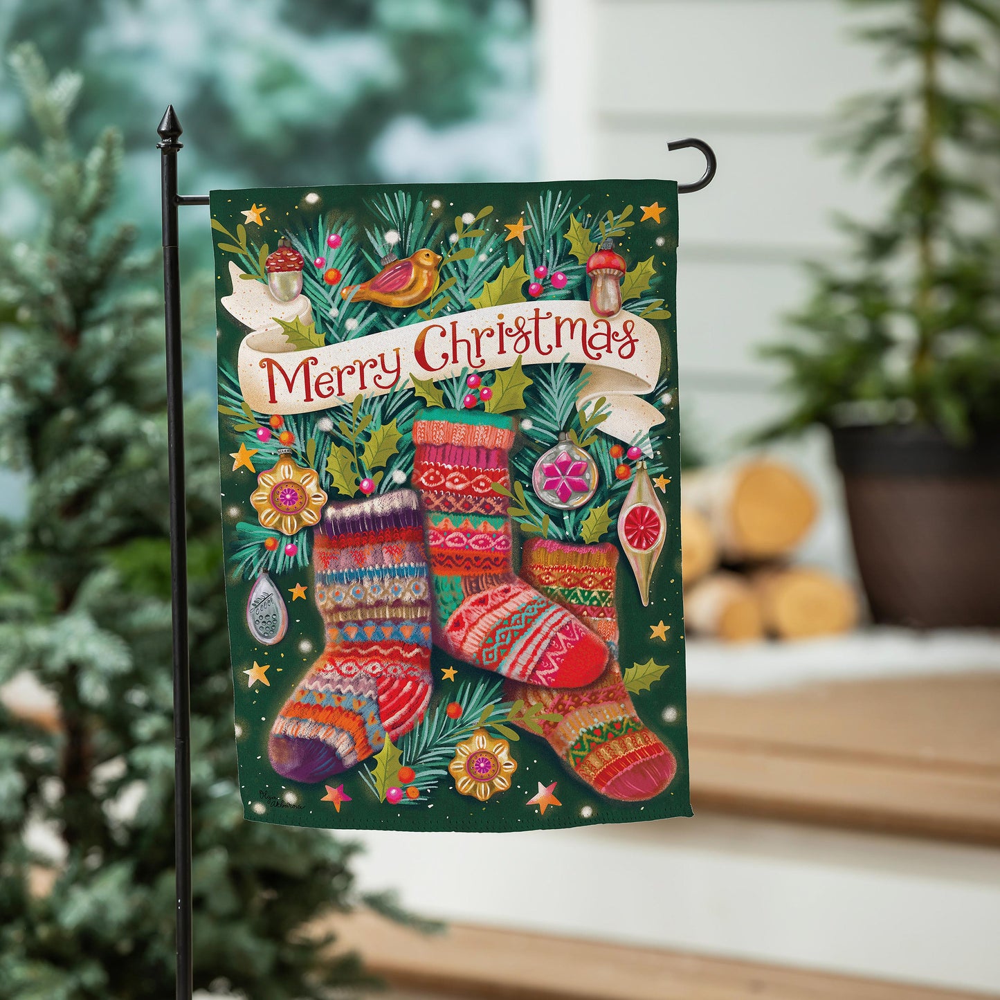 Sock Ornaments Suede Garden Flag - Tampa Home & Garden Store