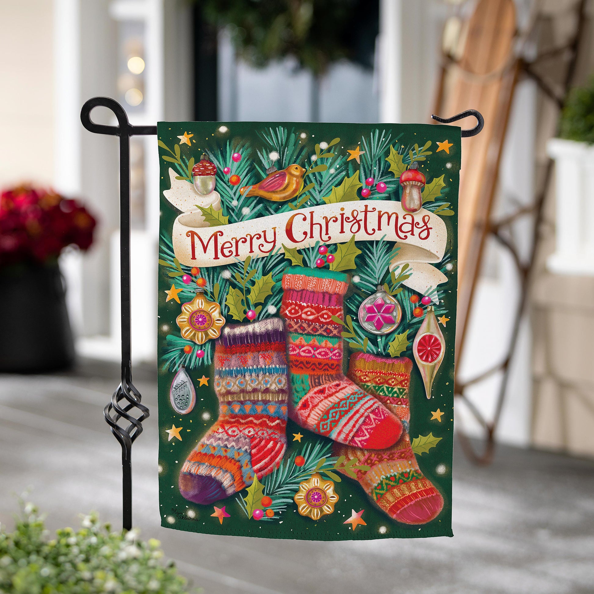 Sock Ornaments Suede Garden Flag - Tampa Home & Garden Store